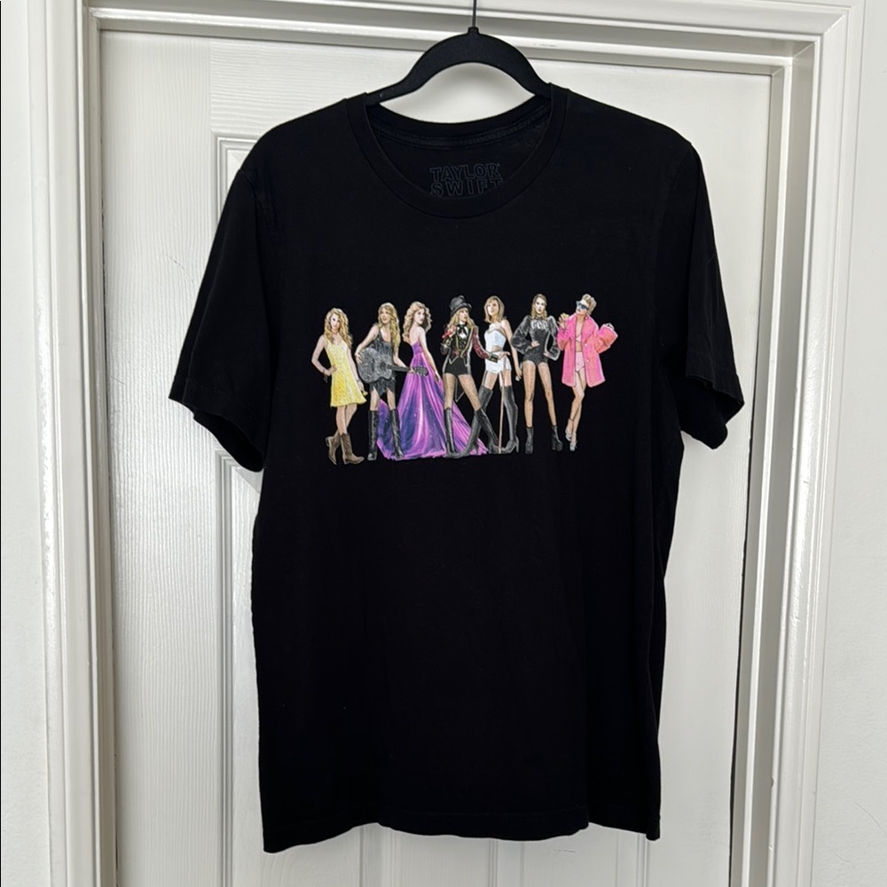 Taylor Swift Eras through Lover large Black T-Shirt
